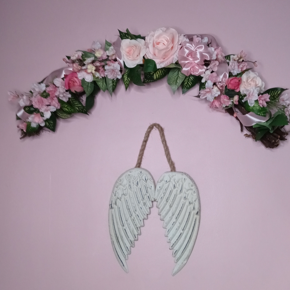 Handcrafted Floral Swag Wreath Rose Ribbon Greenery Wall Door Hanging - Picture 6 of 6
